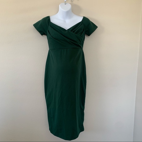 PinkBlush Forest Green Sweetheart Neckline Off Shoulder Maternity Fitted Dress - Picture 5 of 12
